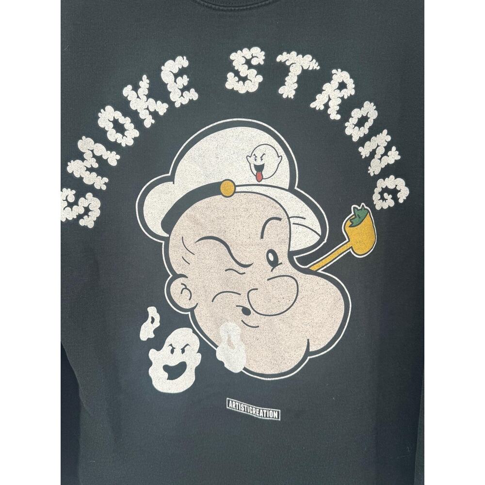 ARTISTICREATION Sweatshirt Mens XL Black Smoke Strong Cartoon Graphic Fleece - Picture 2 of 7